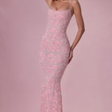 Embellished Square Neck Maxi Dress in Blush
