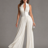 Zaria | Pleated Halter Neck Wide Leg Jumpsuit
