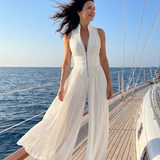 Zaria | Pleated Halter Neck Wide Leg Jumpsuit