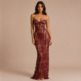 Marija - Halter Maxi Haljina sa Korsetom i Prilagođenom Siluetom