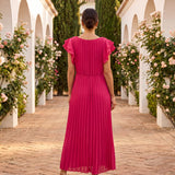 Seraphina | Elegantna Maxi Haljina sa Plisiranjem i Uvezanom Strukom
