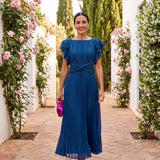 Seraphina | Elegantna Maxi Haljina sa Plisiranjem i Uvezanom Strukom