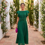 Seraphina | Elegantna Maxi Haljina sa Plisiranjem i Uvezanom Strukom