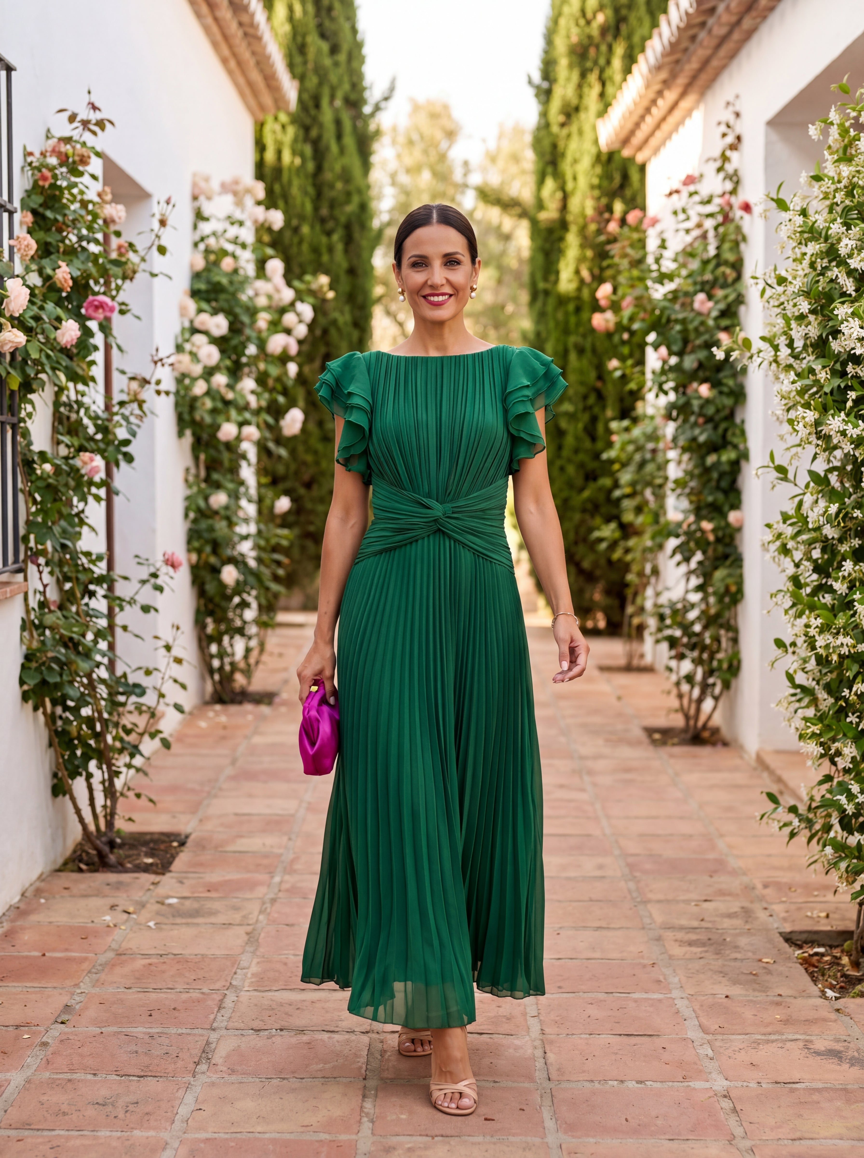 Seraphina | Elegantna Maxi Haljina sa Plisiranjem i Uvezanom Strukom