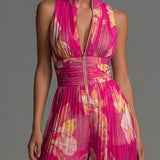 Serafina Jumpsuit | Fuchsia Floral Pleated Chiffon