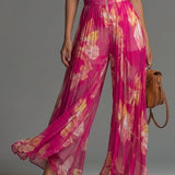 Serafina Jumpsuit | Fuchsia Floral Pleated Chiffon