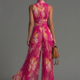 Serafina Jumpsuit | Fuchsia Floral Pleated Chiffon