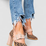 Selveta | Papuče od materijala sa leopard printom i stabilnim potpeticama