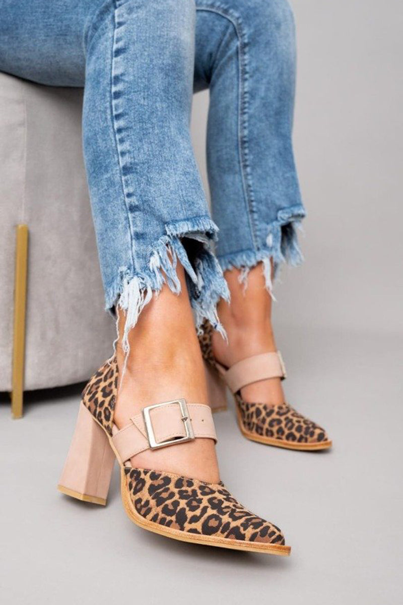 Selveta | Papuče od materijala sa leopard printom i stabilnim potpeticama
